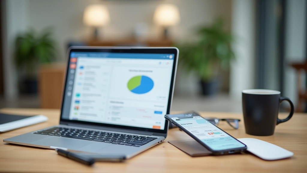 Laptop and mobile phone side by side showing synchronized budgeting application interface with spending insights